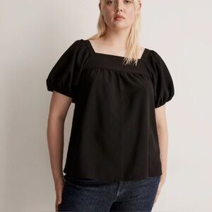 Madewell Black Seersucker Bubble-Sleeve Top Black Size Size XL EUC